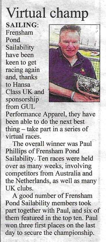 Congratulations, Paul on your Virtual Championship"😊⛵️