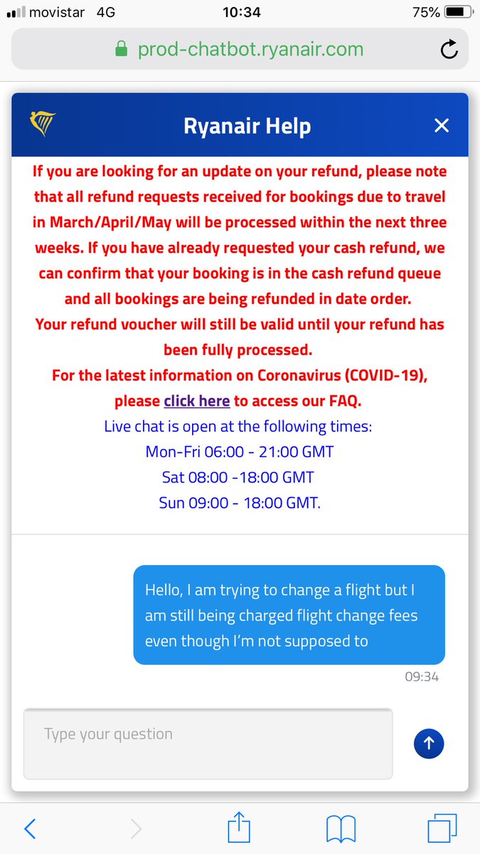 Officially over an hour on <a href="/Ryanair/">Ryanair</a> chat. That’s after a total 50 minutes on the phone with no answer (at £11 cost) and a visit to their offices at the airport. All to change a flight at no cost as they promise you are able to do, until you try, that is. #furious