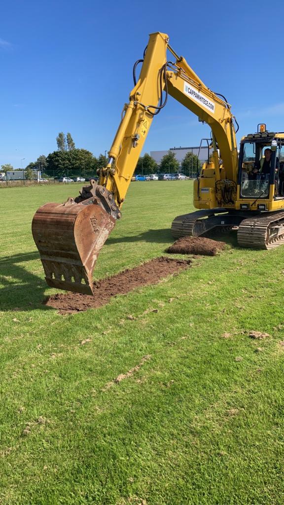 PST_Sport's tweet photo. Preparation works complete for commencement of works at @DungarvanGAA for the construction of a 1,800 sq/m 3G pitch including groundworks & drainage, ball wall, fencing, netting & perimeter kerbing.
#YourPitchOurPassion
#CompleteTurnkeySolution https://t.co/DSlyOvfF4R