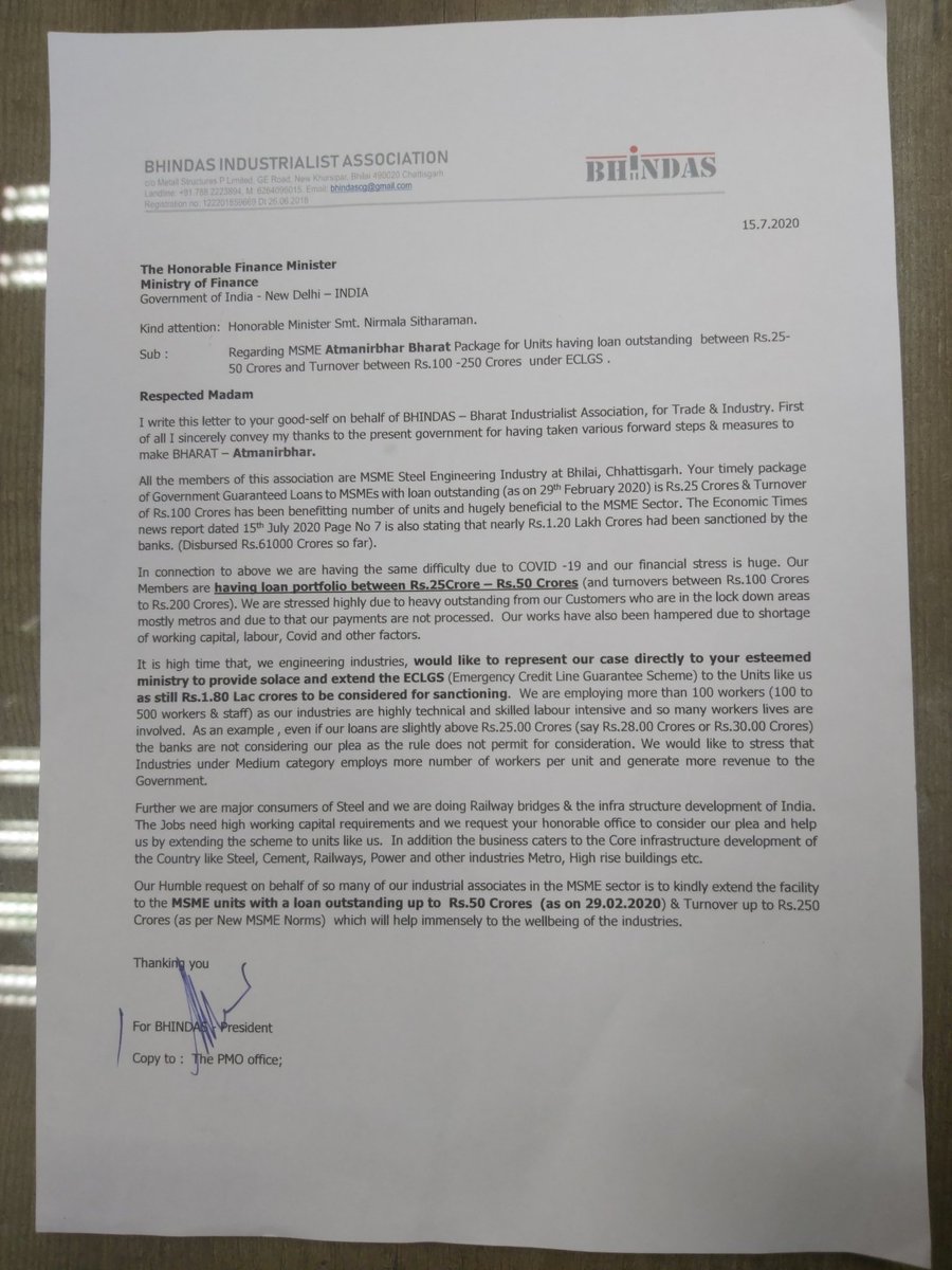 venky158's tweet photo. @nsitharaman @nitin_gadkari @minmsme @msmechampions @DasShaktikanta @narendramodi We are #MSME units loans +25 cr to + 50 cr turnover + 100 cr facing severe financial crunch due to covid Request to enlarge #ECLGS scheme to MSME units like us. Please consider letter below. https://t.co/fPKvvTjqGX