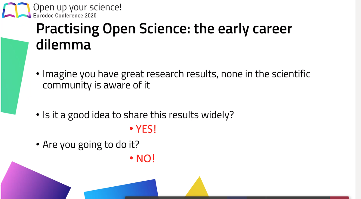 b_p_cahill's tweet photo. At the @Eurodoc conference, @vonschomberg of @EU_H2020 deals with the dilemma for Early-Career Researchers of practicing #OpenScience without a globally-agreed reward system for Open Science practices. https://t.co/W5SfSkwB4x