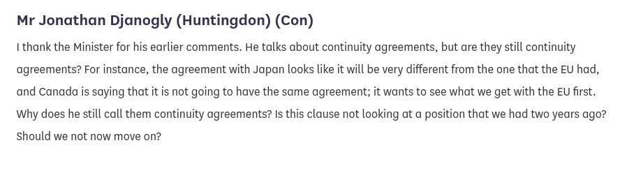 2/8Hansard Quotes, unless stated.A Tory finally points out what we've been saying for 2 years. The No Deal no Leverage nonsense has undermined our negotiation position. Deals are not being rolled over and We're screwed with no optionsHardest deal in history?