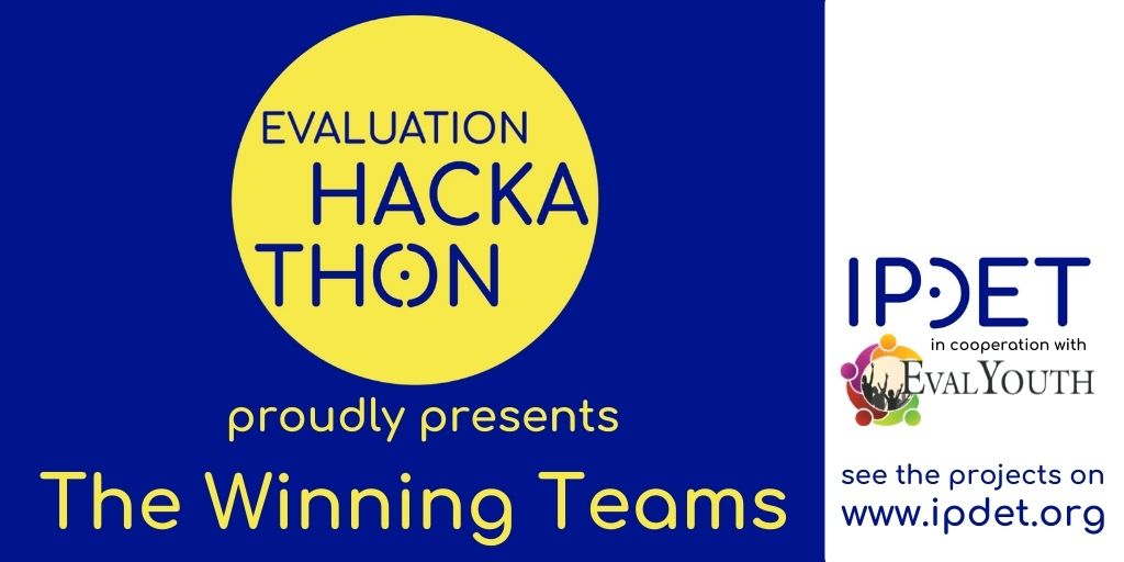 IPDET_community's tweet photo. #EvalHack proudly presents the 2020 winning teams!
1.🏆 EvalHub
2.🏆FIX IT
3.🏆ReachME!
4.🏆Leave No One Behind
Watch their projects: https://t.co/VArxtYOQmO
Over to YOU: Award yourself and apply for scholarships for #IPDET Online Workshop here: https://t.co/6lVlzGqzTp https://t.co/QnNfbzDGQb