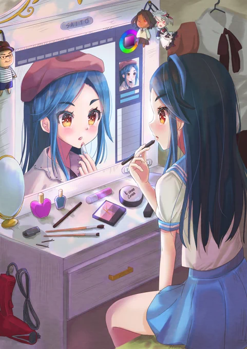 「画面の中だったら、なんだってできるのにな～」
以前TLで見かけたお化粧してるKちゃんの絵がすごく魅力的で、自分も描きたい!と思って描いてみました。

#Kちゃんあーと 