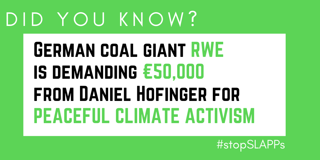 Companies threaten activists with frivolous  #SLAPP suits for exposing environmental destruction and human rights abusesThe aim: scare them so much they keep quiet and allow polluters to hide #StopSLAPPs  #FundamentalRights  #Democracy  @DanielHofing https://twitter.com/danielhofing/status/1138336864509878272