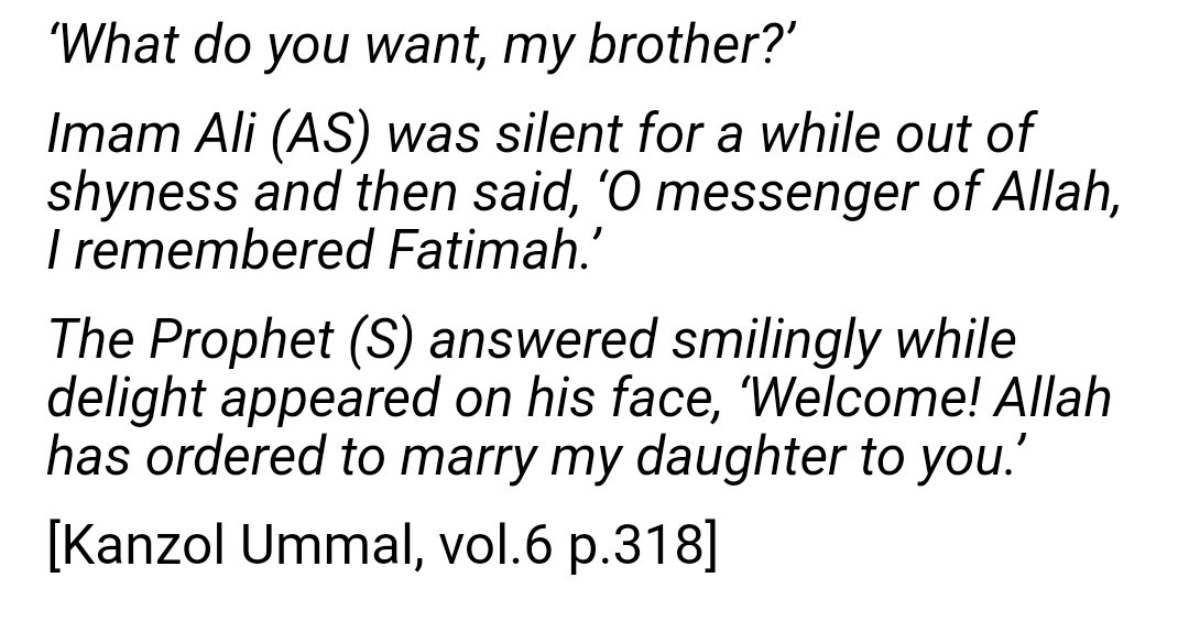 With hesitancy and shyness, Imam Ali (ع) approached Rasool-Allah (ص) while lowering he's eyesight towards the ground and the Prophet asked: