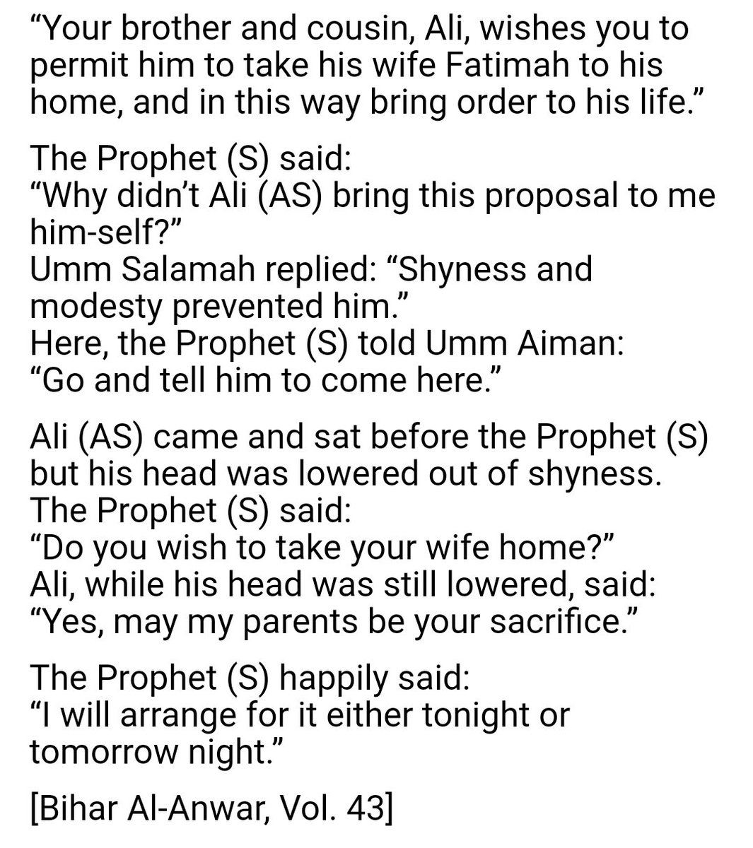 Um Salamah then enters the house and says to the Prophet: