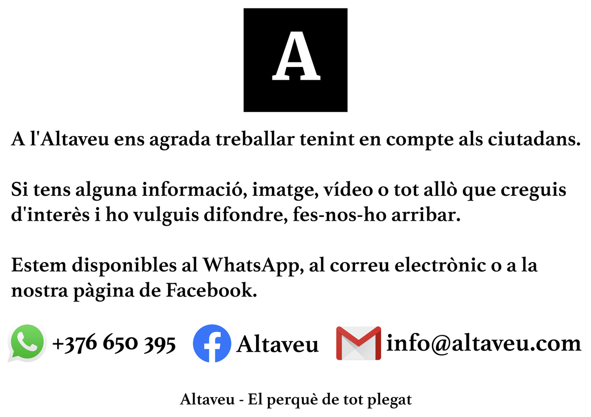AltaveuAndorra's tweet photo. Tels alguna informació que ens porti la veritat? Contacta'ns! Junts podem fer un país més just. https://t.co/z6nuxf5pPR