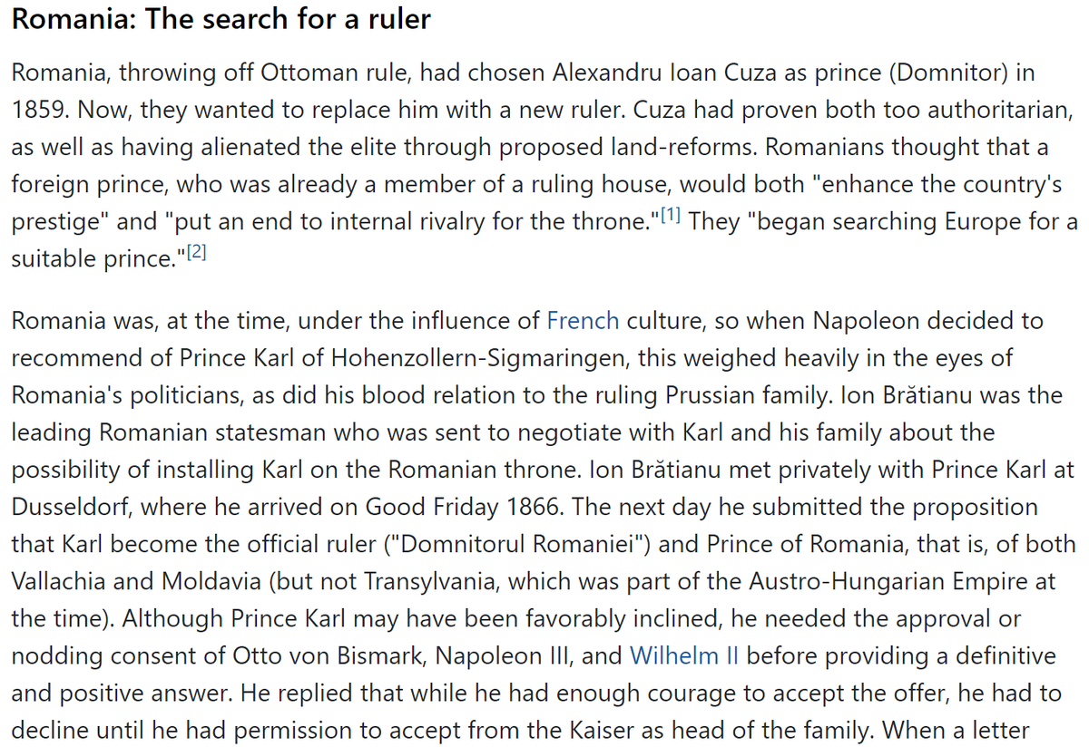 The importance of securing a well-born royal seems to have a lot to do with convincing the great powers of the day of the legitimacy of the new nations.Like today, it was vital for French and German potentates to give the plan the nod!Romania secured Carol I in such a way.