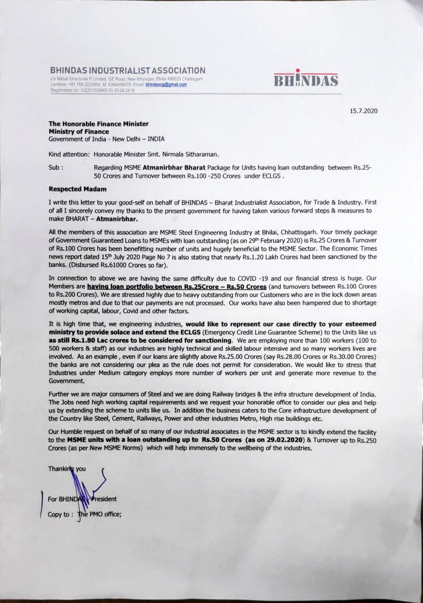 RajneeshDharam's tweet photo. @nsitharaman @minmsme @msmechampions @nitin_gadkari @DasShaktikanta @narendramodi #ECLGS relief package launched has benefited many. Please raise cap from loan 25cr to 50cr &amp; turnover 100cr to 200cr. Your scheme will be used &amp; balance #MSMEs will survive https://t.co/2gWogXz3yr