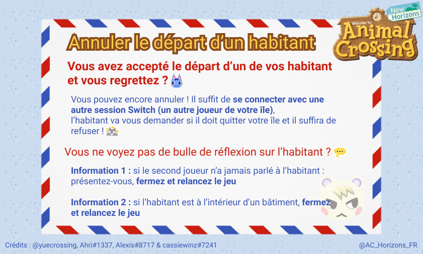 AC_Horizons_fr's tweet photo. Vous avez accepté le départ d'un habitant et vous regrettez ? 🥺

Pas d'inquiétude, il est toujours possible de revenir en arrière sur votre décision ! #ACNH https://t.co/zceChg4Evp