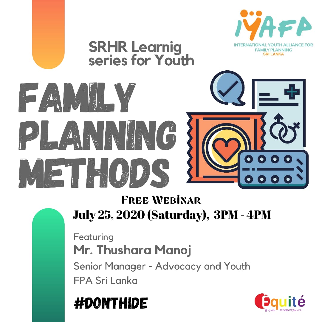 IyafpL's tweet photo. Welcome #youthchangemakers  Join us for a webinar This #Saturday with Thushara Manoj(Senior Manager-Advocacy &amp; Youth)@FPA_SriLanka to change SRHR story #insinhala 
Are you ready? #YouthChoose #donthide 
Register now!👉https://t.co/0w81LODvzh 
Organized by @IyafpL @equiteSriLanka https://t.co/jmB5JWgluL