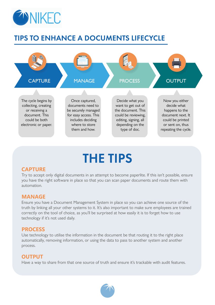 Nikec_Solutions's tweet photo. Read our top tips for improving your document life cycle processes. Controlling and planning for this can help you manage masses of data, becoming more paperlite and pushing for that one source of truth.
#documentlifecycle #documentmanagement #paperlite https://t.co/1NRlC5O54D