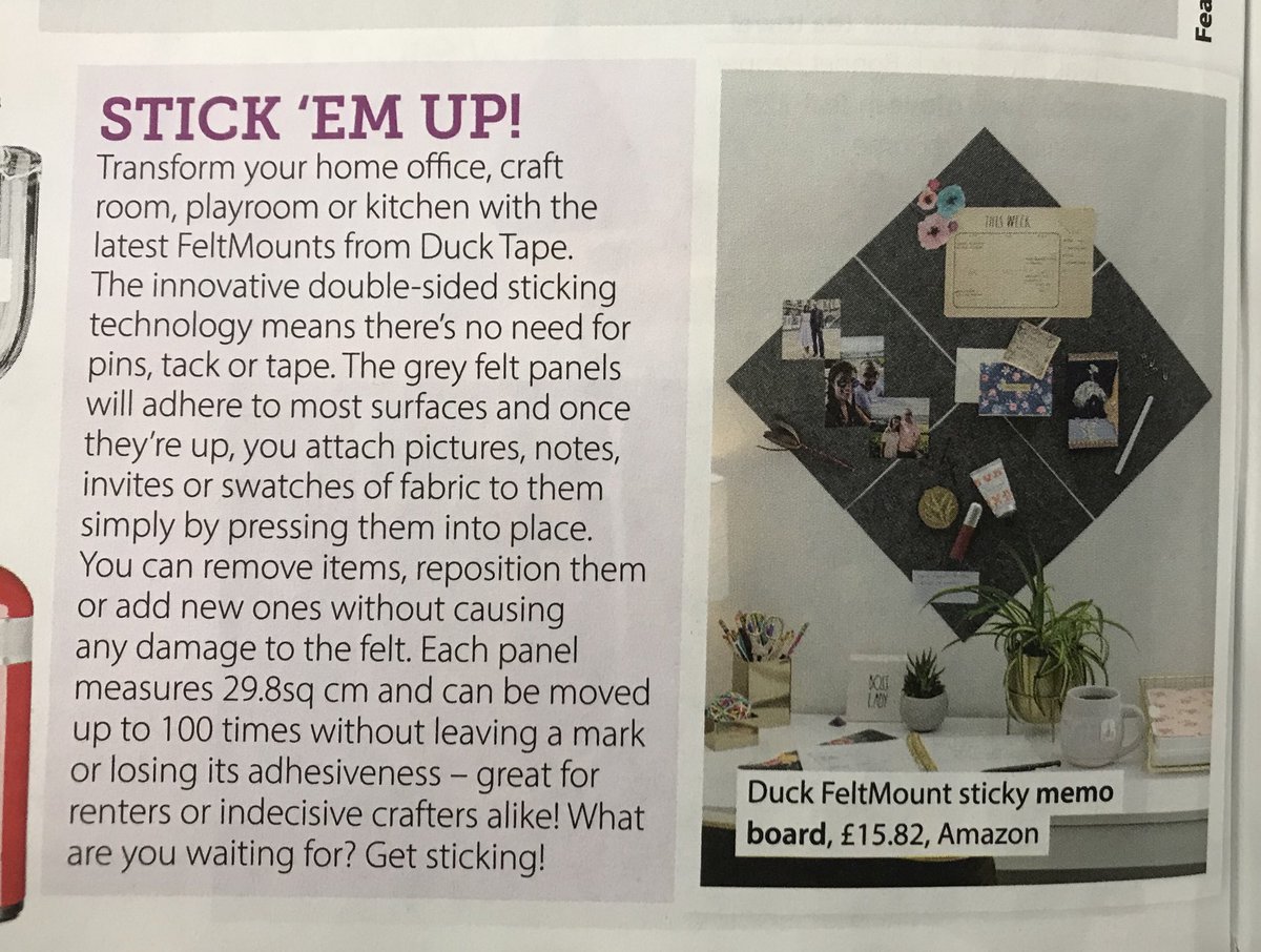 RuthWilsonPR's tweet photo. Thanks โฆ@homestylemagukโฉ for the lovely coverage for Duck Tape feltmounts. #consumerpr #homepr https://t.co/F5BGlSjaWd