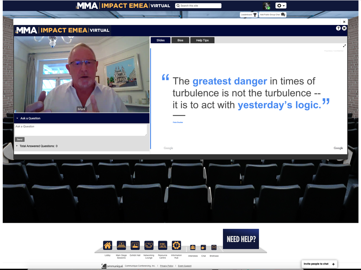 mma_spain's tweet image. @Howeto, MD EMEA Agencies de Google - &quot;The greater danger in times of turbulence is not the turbulence... it&apos;s to act with yesterday&apos;s logic&quot;. - Great presentation!

#ShapeTheFuture #ModernMarketing #MMAEMEA