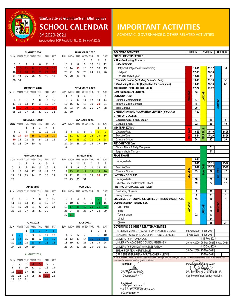usep_ocsc's tweet photo. [𝐋𝐎𝐎𝐊] Here's the official University School Calendar for SY 2020-2021.
This is approved per BOR Resolution No. 55, Series of 2020

PDF file: https://t.co/xUuBF48YT0
From: University Records Office

#StayInformedUSePian https://t.co/QkajwqQ2DW