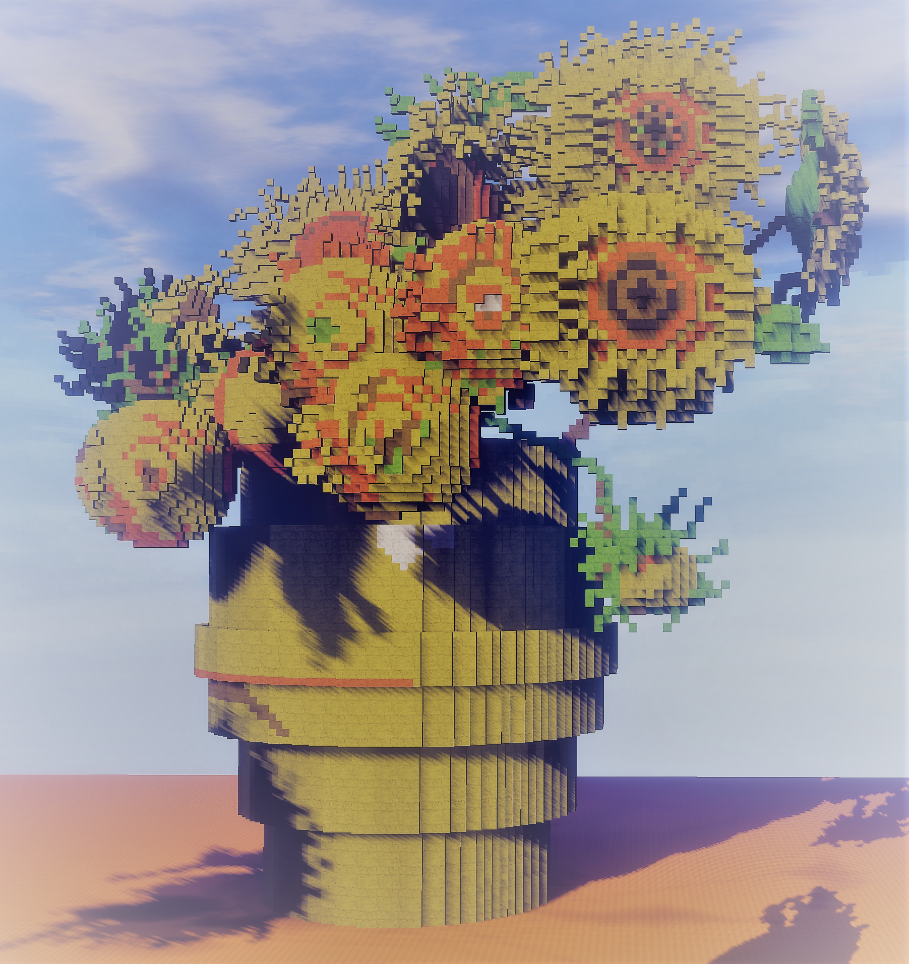 Milk猫 Minecraft Weareconqest Wearereforged Minecraft緑化推進委員会 去年ゴッホのひまわりをそれっぽく再現 油絵っぽく見えると嬉しいです にしても造形は難しいですね T Co p0ooxlap Twitter