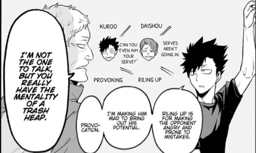 Nekomata-sensei calling out Kuroo having the mentality of a trash heap lol. I can't. ?
