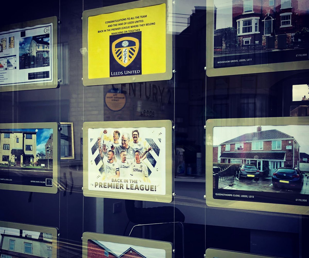 Century21Leeds's tweet photo. Congratulations to Leeds Utd a great result. We are celebrating the result in our window.  

#leedsunited #century21leeds #celebrating #leeds #yorkshire https://t.co/pdX3MakvuI