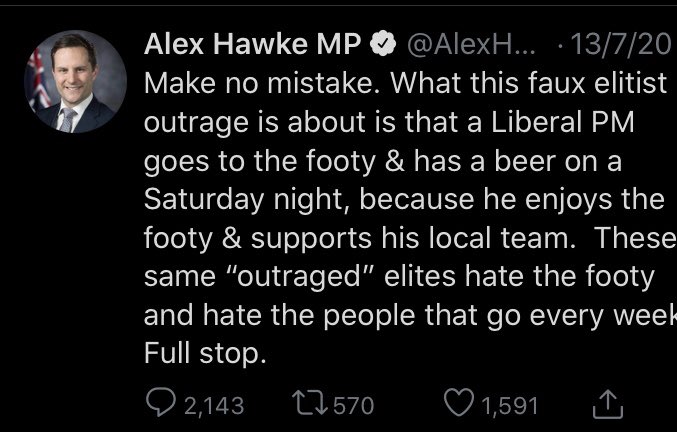 example of an elite neoliberal weaponising anti-intellectualism here. Hawke lives extremely comfortably on the public purse, paid to “represent” an enormously wealthy and very white electorate in the Australian parliament, spends his days on self-serving careerism.