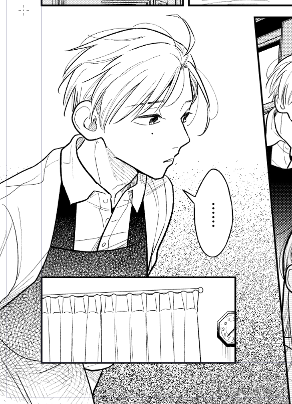 この顔の角度好きでよく描きます 一冊のうちに何回出てるか気になりつつ怖くて数えたことない 