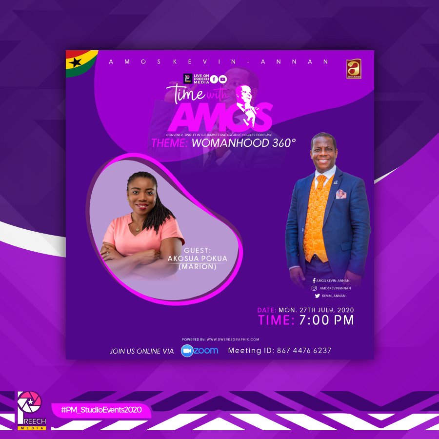 PreechMedia's tweet photo. #PM_StudioEvent2020
#TimeWithAmos
#Womanhood360

TIME WITH AMOS

Theme: Womanhood 360°

📅 Monday, 27th July, 2020
🕓 7pm
Live on Facebook: Preech Media
Zoom - Meeting ID: 867 4476 6237 https://t.co/0ERa5N5jdY