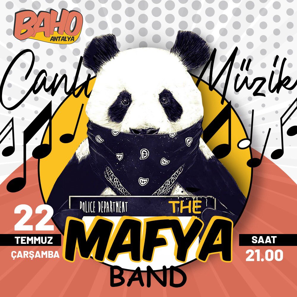 The Mafya Band bu akşam sizlerle 🎵 
22 Temmuz Çarşma Bu akşam 21.00 sizlerle 
Rezervasyon: +90 0532 662 00 14 
#bahoantalya 
@mafya_band 
#antalya #baho #konyaaltı #pub #eğlence #kafe #müzik #yemek #lezzet #tad #keyif #canlımüzik #livemusic #live #karaoke