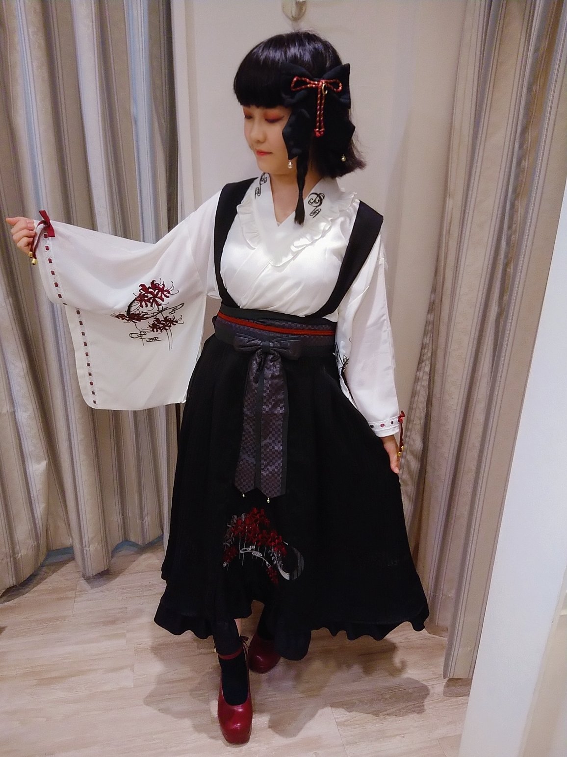 Amavel おぼろ月夜の彼岸花 和風スカート、ブラウス