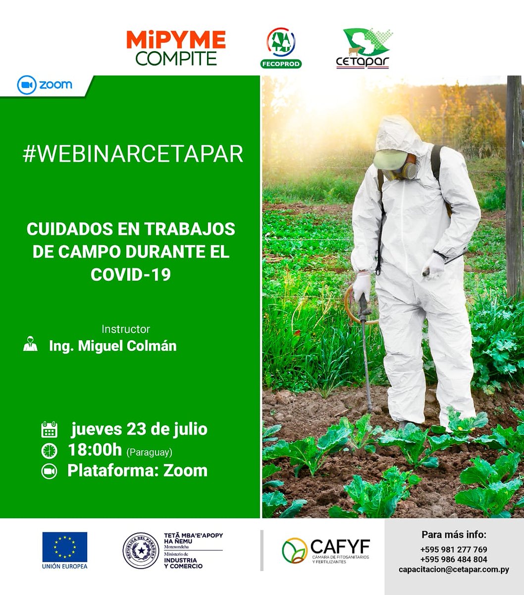 Cetapar1's tweet photo. Webinar: 𝗖𝘂𝗶𝗱𝗮𝗱𝗼𝘀 𝗲𝗻 𝗧𝗿𝗮𝗯𝗮𝗷𝗼𝘀 𝗱𝗲 𝗖𝗮𝗺𝗽𝗼 𝗱𝘂𝗿𝗮𝗻𝘁𝗲 𝗲𝗹 𝗖𝗢𝗩𝗜𝗗-𝟭𝟵

➡️ Inscribite: https://t.co/juv1O4VHXa

Una vez que te inscribas recibirás en tu correo el link y contraseña para ingresar a la conferencia.

¡CUPOS LIMITADOS! Te esperamos https://t.co/KBjfEfFX1h