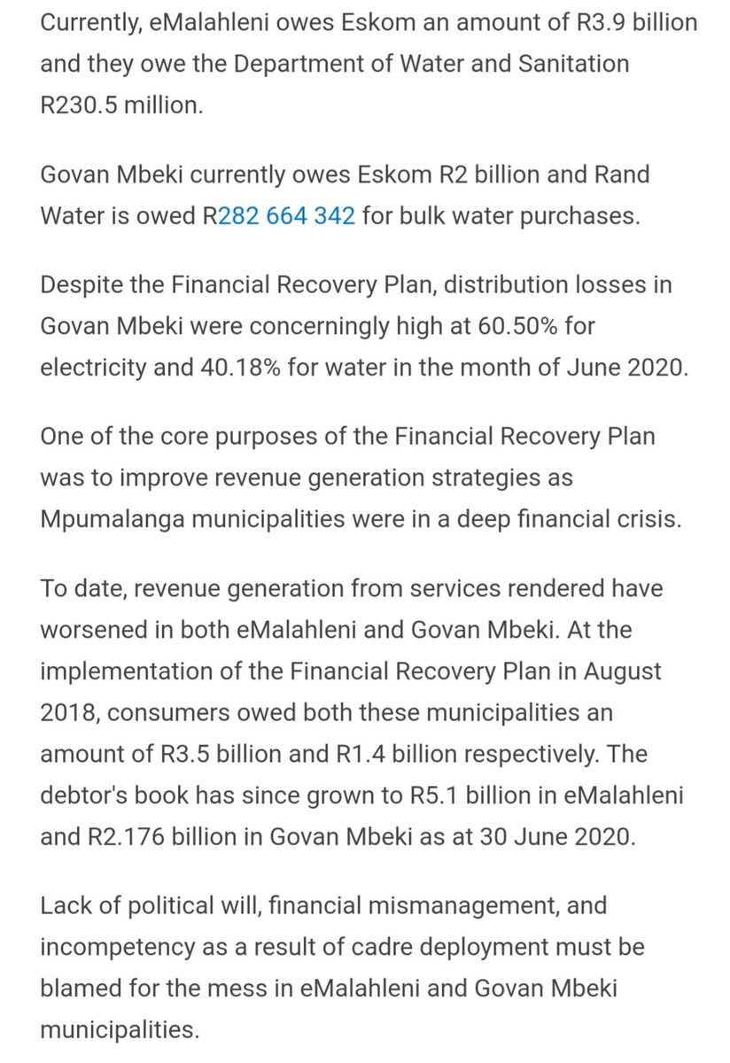 DA_Mpumalanga's tweet photo. "The  DA calls on the Mpumalanga government to place eMalahleni and Govan Mbeki municipalities under administration after a Financial Recovery Plan failed to yield positive results in both debt-ridden municipalities." Trudie Grove Morgan @Chanellel https://t.co/KMVLR4i2Gz