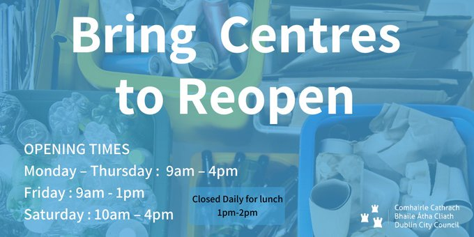 DubCityEnviro's tweet photo. Please note our Collins Avenue Bring Centre is scheduled to reopen this Monday the 27th of July. Please ensure social distancing at all times. #COVID19 #KeepDublinClean #WasteManagement @DubCityCouncil https://t.co/yx8zcfdkGk