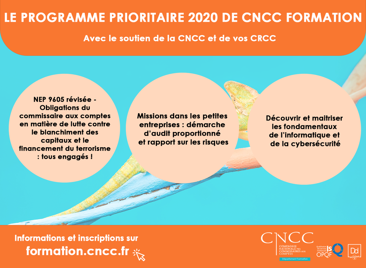 ⚠️Programme prioritaire <a href="/CNCCFormation/">CNCC Formation</a> : 

NEP 9605 révisée 
➡️ bit.ly/3gwPdZQ
Découvrir et maîtriser les fondamentaux de l’informatique et de la cybersécurité
➡️ bit.ly/31Spg2U
Missions dans les petites entreprises
➡️ bit.ly/2Z3JLrx

#formation #CAC