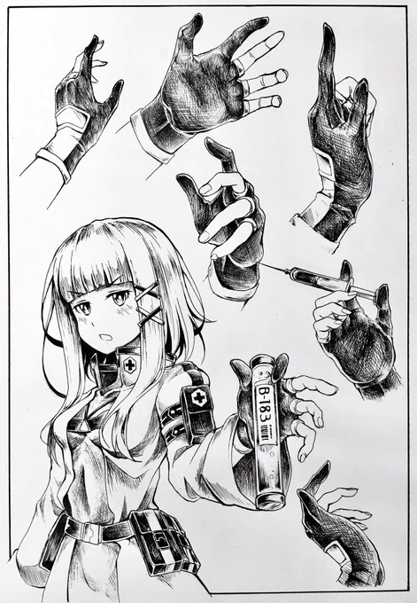 #絵描きさんと繫がりたい 
#アナログイラスト

衛生兵ちゃんのお手手 