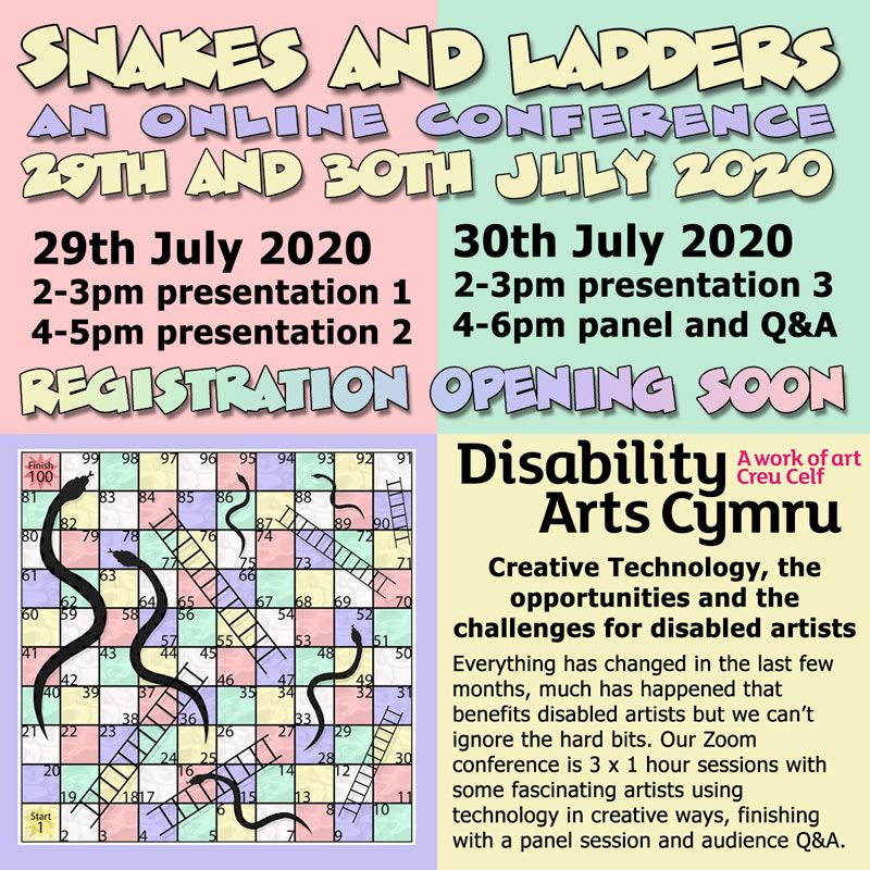 DACymru's tweet photo. Snakes and Ladders - watch out for this online conference on the 29th + 30th July. We will soon be announcing our speakers and panelists but think you'll agree it's an interesting mix. Watch out for free registration opening soon 🤓 #EndAbleism #CripTheTech https://t.co/7E43gnNiUk