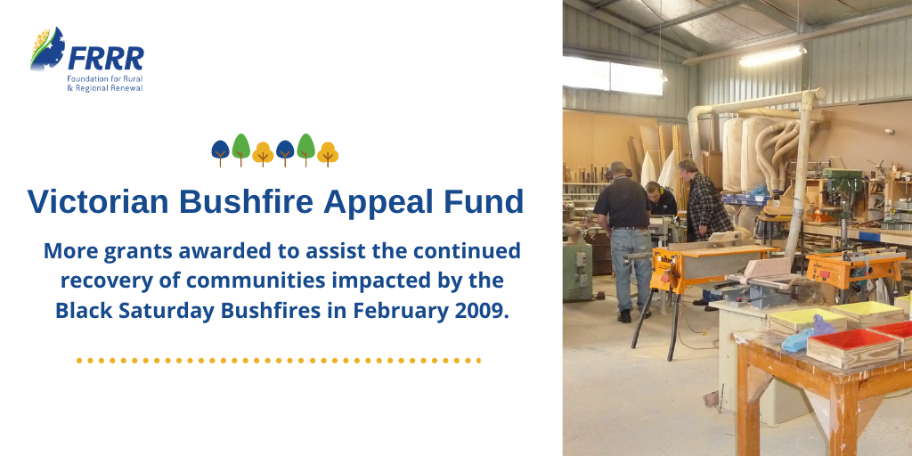 FRRR_Oz's tweet photo. Recovery takes time... Thanks to the Victorian Bushfire Appeal Fund, FRRR has awarded $584,971 for 28 projects that are supporting ongoing recovery activities in communities impacted by the 2009 #BlackSaturday Bushfires.
Read more: https://t.co/PRu6AwtsVR
#VBAF #FRRR #Bushfires https://t.co/l3DKvO47Ty