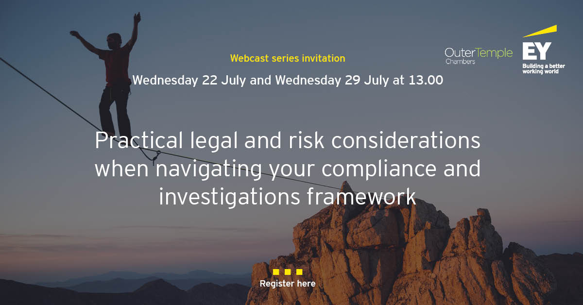 outertemple's tweet image. The first of our 2-part lunchtime webcast with @EY_UKI on how to effectively manage risk across your organisation will be at 1pm today. Join to find out what the critical elements of your #complianceframework. There is still time to register at: bit.ly/38JxGuJ