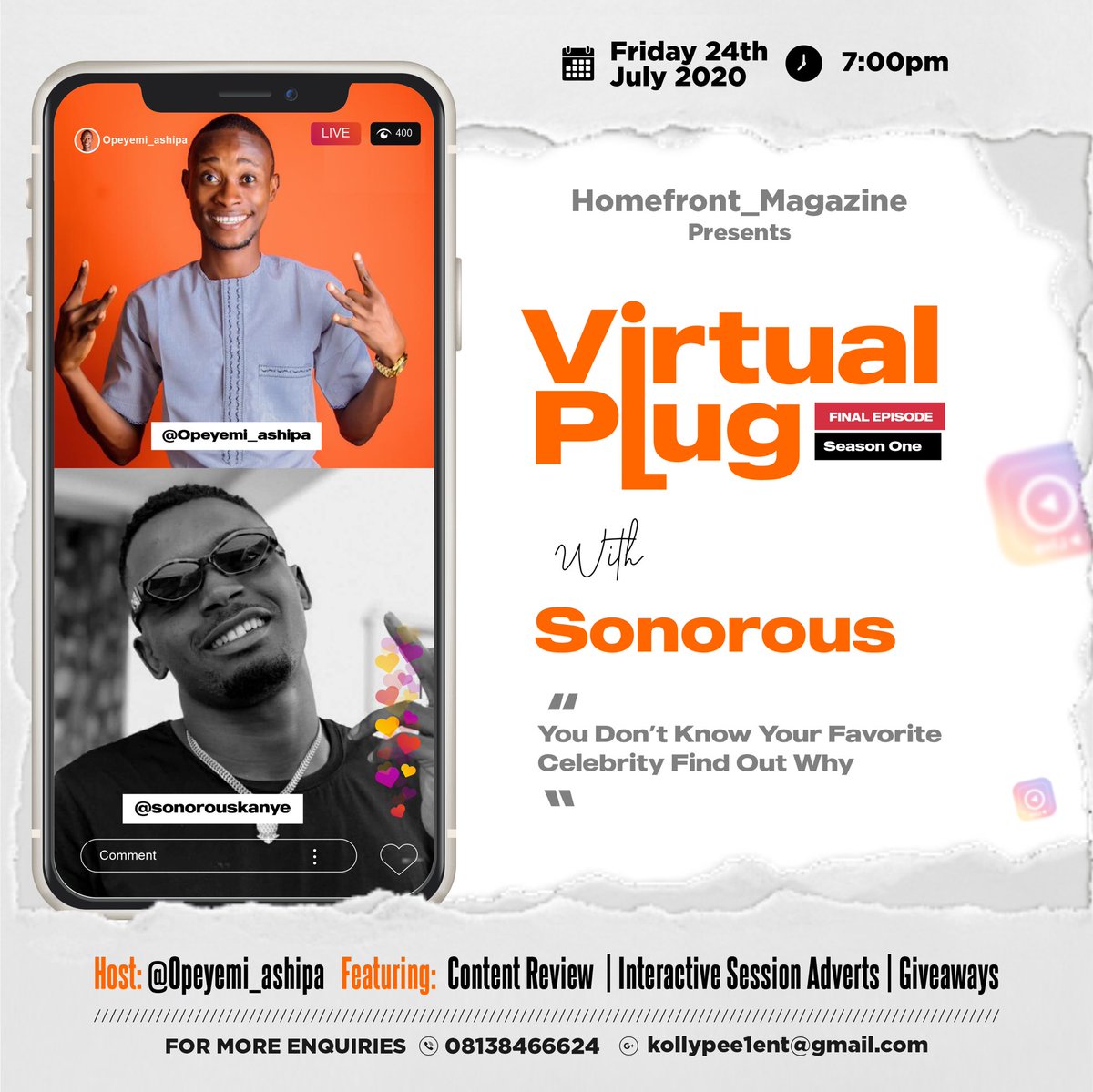 Kollypee1ent's tweet photo. And our music guest for the final episode of Virtual Plug is also the first artist to be celebrated at the maiden edition of Homefront event @sonorouskanye_ . 
Join @AshipaOpeyemi  this Friday for an unfiltered interactive session with him. Don’t Miss It✊
#HomefrontMagazine https://t.co/9w47dOjahU