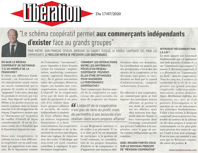 jftessler's tweet image. J’ai le plaisir de partager avec vous mon interview parue le 17 juillet dans le journal Libération sur le modèle coopératif.
#Libération #avocats #tessleravocats #modèlecoopératif #performancecoopérative #indépendance