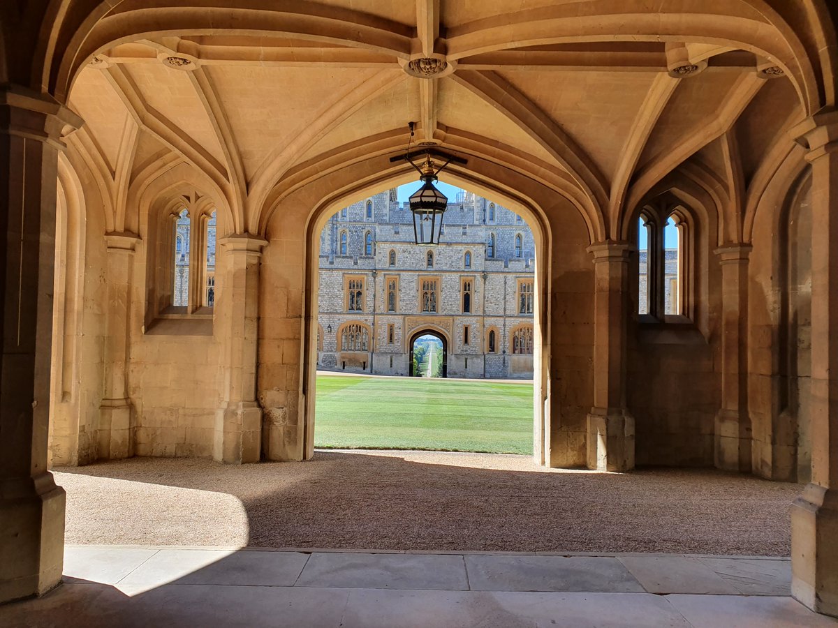 The view from George IV's entrance hall, opened late last year for the first time since Queen Victoria's reign.You can see the Copper Horse, a statue of George III at the end of the Long Walk (honest, it's just miles away!)