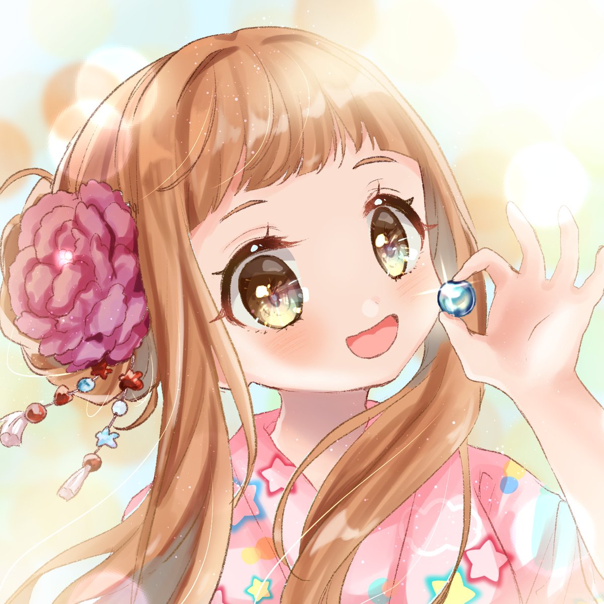 1girl solo japanese clothes hair ornament brown hair kimono smile  illustration images