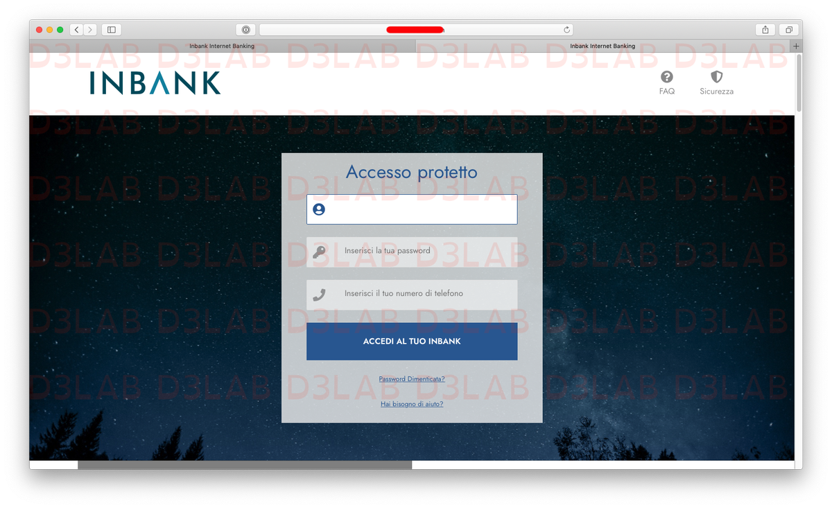 D3LabIT's tweet photo. Campagna di #Phishing ai danni di #InBank veicolata mediante due domini creati Ad Hoc e successivo contatto telefonico da parte dei criminali per finalizzare la truffa. https://t.co/WWj118CGiX