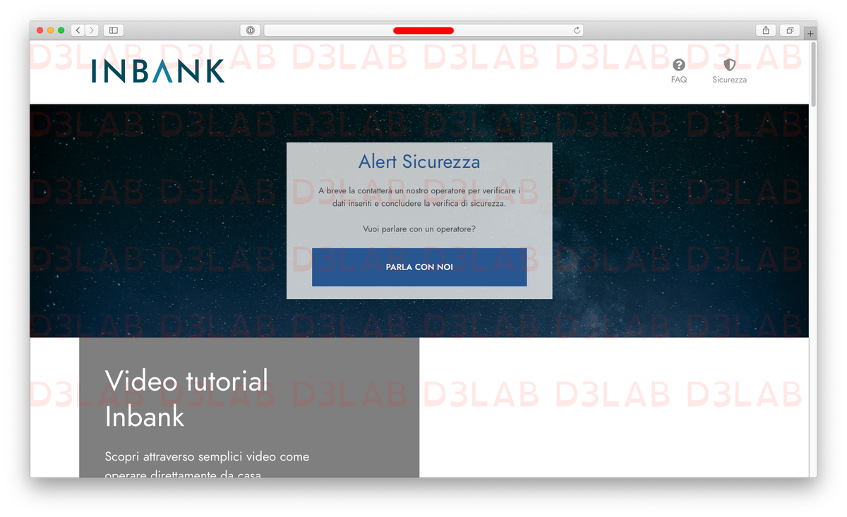 D3LabIT's tweet photo. Campagna di #Phishing ai danni di #InBank veicolata mediante due domini creati Ad Hoc e successivo contatto telefonico da parte dei criminali per finalizzare la truffa. https://t.co/WWj118CGiX
