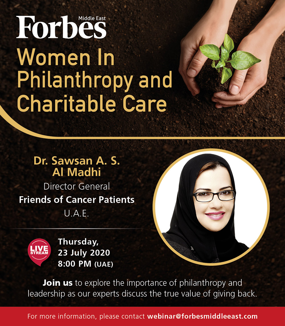 ForbesME's tweet photo. Join us tomorrow at 8pm (UAE time) for our Women In Philanthropy & Charitable Care webinar to hear from experts on environmental and charitable social protection, healthcare, and advocacy.
Register : https://t.co/1fYKNQs7Vp.
#CharitableCare #Philantrophy #Leadership https://t.co/HddiKF1fpK