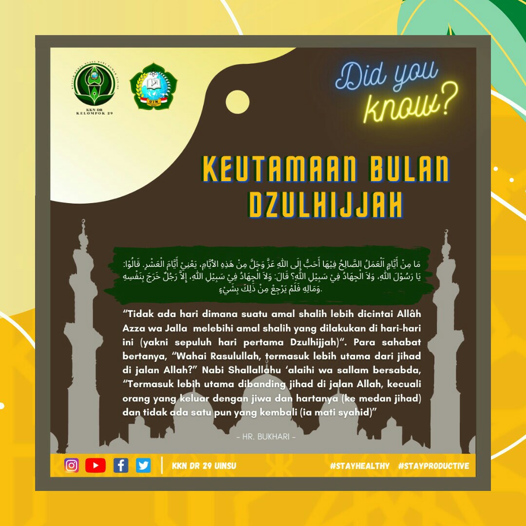 kkn_29's tweet photo. Assalamu'alaikum sobat KKN-DR 29!
Sudah masuk hari kelima nih dan bertepatan juga kita memasuki bulan terakhir ditahun 1441 H ini yakni bulan Dzulhijjah. Yuk samasama perbanyak ibadah kita!

#DAY5 #KKNDRUINSU #KKNDR #NewNormal #StayHealthy #stayproductive https://t.co/UQEzwA21sh