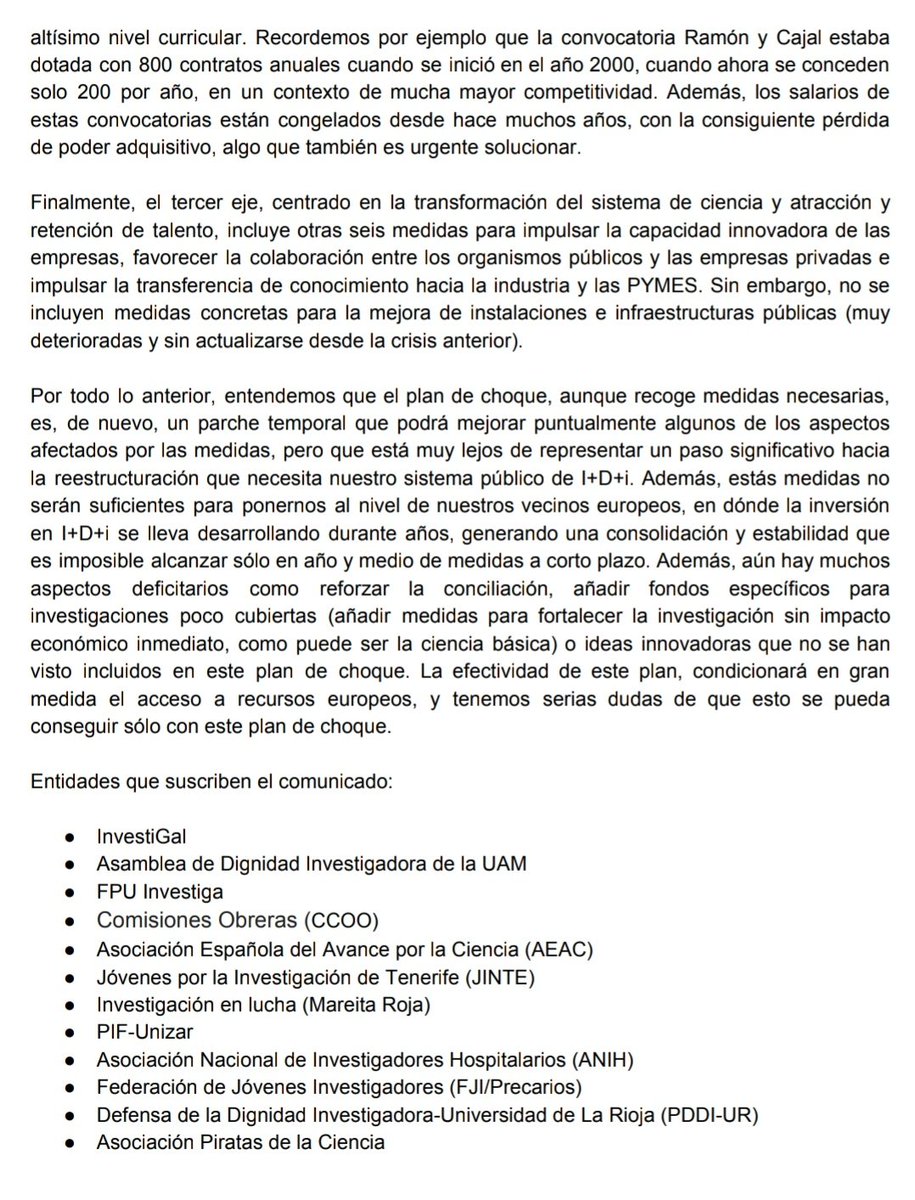 tonnomartinez's tweet photo. El Gobierno ha aprobado un Plan de Choque para la I+D española
Celebramos algunas medidas necesarias, como:

- Completar por fin el modelo de incorporación de investigadores en Hospitales 👏👏

Pero...
Tiene muchas carencias 👇 
#SinCienciaNoHayFuturo https://t.co/1gw1D8bALX