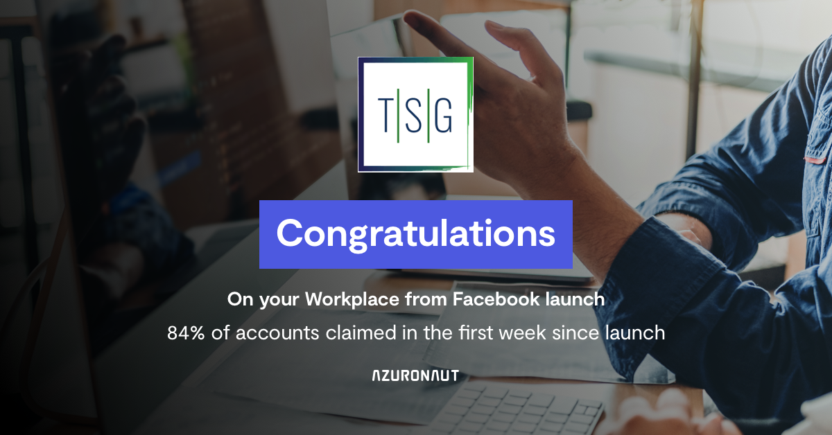 azuronaut's tweet photo. This time last week, we were delighted to see TSG launch @workplacefromFB across 7 global locations. A week later, and 84% of the team has claimed their accounts! This early engagement is amazing, well done to everyone involved.

#WorkplaceFromFacebook #Launch https://t.co/rbnJ2pBN9n
