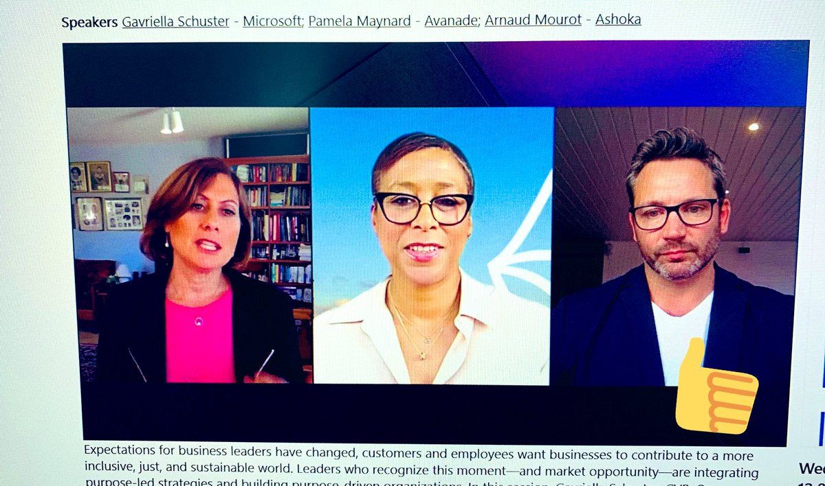 HankeAlexandra's tweet photo. Leading with purpose 👍🙏... very inspiring session with @gavriels1 Pamela Maynard and Arnaud Mourot - building toward more inclusive and sustainable growth 🚀- thank you! #MSInspire #MSPartnerDE #sycor https://t.co/jIQEoDA9yM