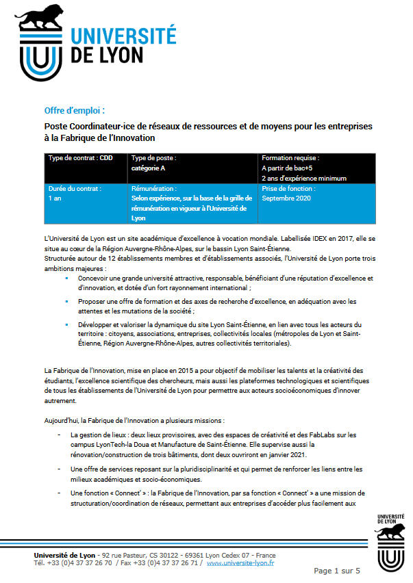 fabrinnov's tweet photo. 📣 #Recrutement
Vous aimez avoir une pluralité dans vos missions, avec de multiples interactions entre acteurs ?
Candidatez au poste de coordination des projets #MEANS et du réseau #Fabhub
➕ infos : https://t.co/m3UHvlp1qa
@UniversiteLyon @grandlyon @SteMetropole #fablabs https://t.co/XE1D9bsznH