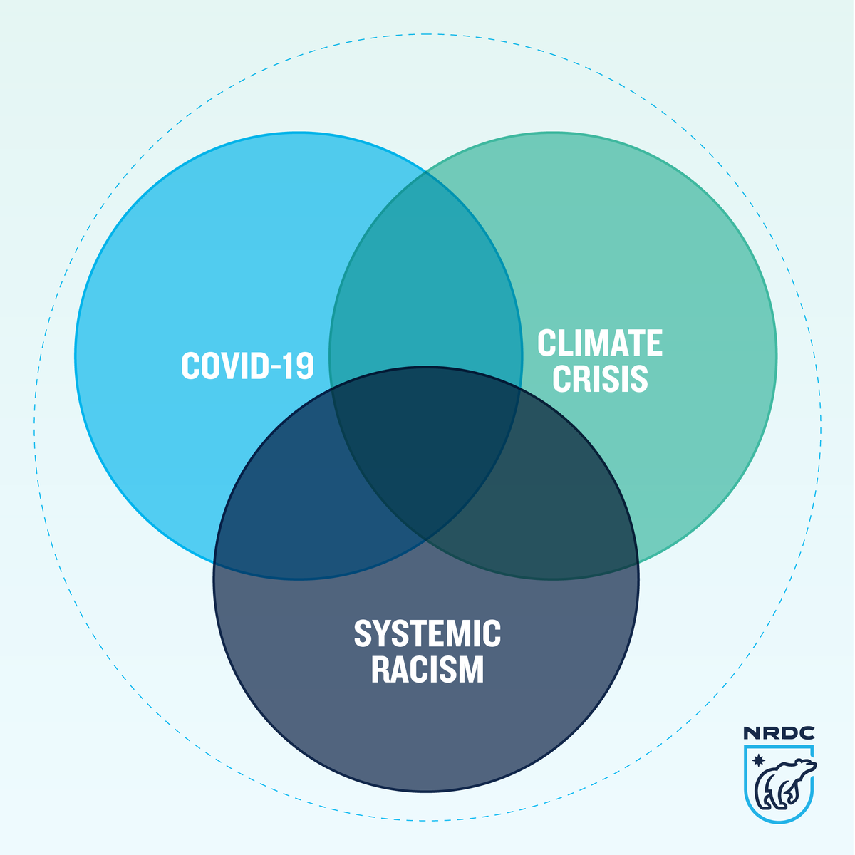 NRDC's tweet photo. As we move into a deeper public health crisis, we must remember: COVID-19, the climate crisis, and systemic racism  intersect and disproportionately impact BIPOC communities. These overlapping social and environmental injustices were here before—and are exacerbated by COVID-19. https://t.co/FQcTEqyYkA