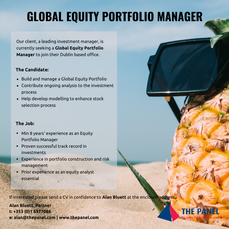 ThePanelDublin's tweet photo. Global Equity Portfolio Manager role currently available with our client, a leading investment manager in Dublin. For more information please contact @AlanBluett on alan@thepanel.com today.
#jobfairy #portfoliomananger #portfoliomanagement #equitymanager #investments https://t.co/z5ssb5fcg5